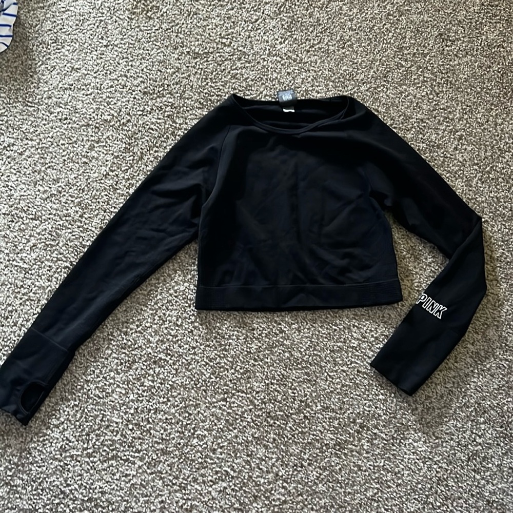 Pink, Tight Long Sleeve Cropped Top, Size Large